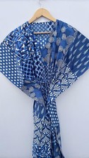Indian Cotton Blue Patchwork Print Kaftan Dress Women's Clothing Kaftan Dress AU