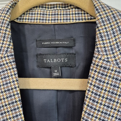 Blazer Talbots Talla 12 Mezcla Lana Pata de Gallo Marrón Negro Un Botón Italia - Imagen 2 de 5
