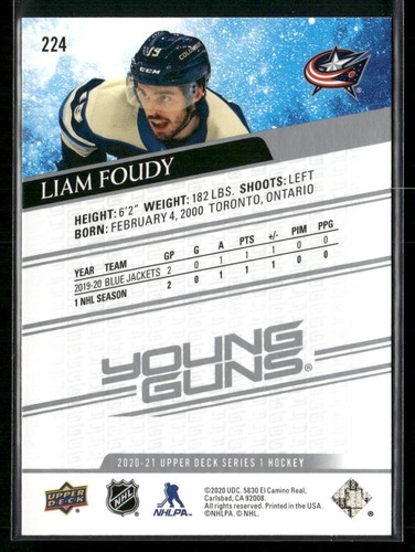 2020-21 Upper Deck - Young Guns Liam Foudy #224 RC - Picture 2 of 2