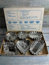 Vintage 36 TARTLET TIN Scalloped Pastry Tart Molds 6 Shapes Made In Sweden Box