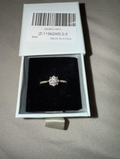 925 Sterling Silver Moissanite Flower Halo Engagement Ring, Size 9