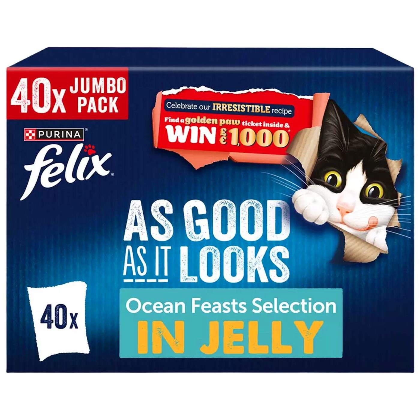 Purina Felix As Good As It Looks Cat Food Ocean Feast in Jelly Pouches 40 x 85g