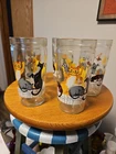 5 Vintage Anchor Hocking Cats Butterflies On Fence Glasses Set Jelly Jar Cup Lot