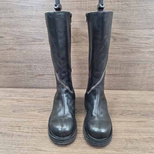 Botas hasta la rodilla de cuero negras rojas o muertas para mujer talla UK 7 cremallera vintage raras - Imagen 4 de 24