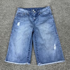 True Religion Denim Shorts Girls 14 Blue Section Cut Off Distressed Raw Hem