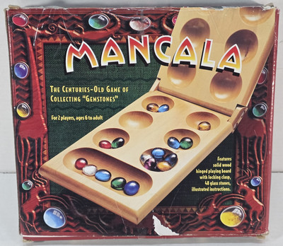 Pressman Mancala for Kids 1997 Solid Wood Hinged Playing Board game- Complete