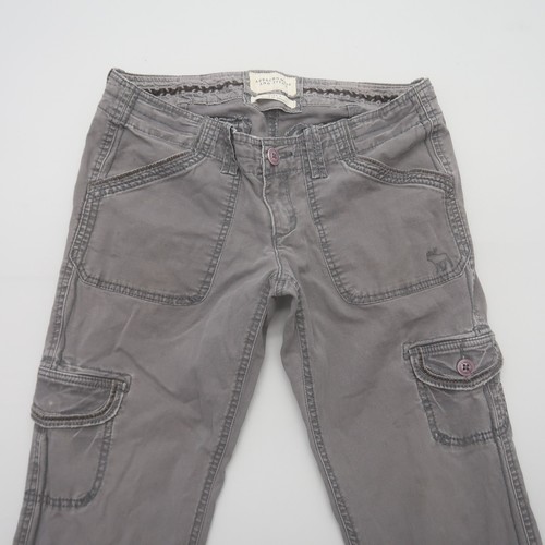 Abercrombie & Fitch Womens Y2K Cargo Pants 4 Low Rise Grey Army 2000s Vtg - Picture 3 of 10