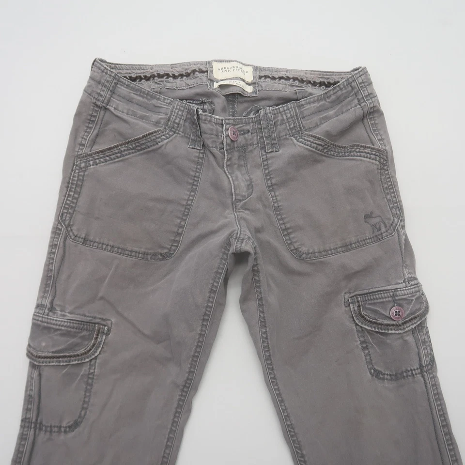 Abercrombie & Fitch Womens Y2K Cargo Pants 4 Low Rise Grey Army 2000s Vtg - Image 3 of 4