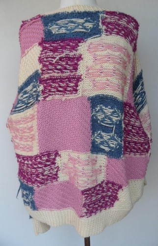 Vintage Hand Made Craft Knitted Wool Cardigan size XL - XXL PInk Blue Beige - Picture 11 of 11