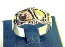 Vintage Landstroms Sterling 12k Tri Color Overlay Black Hills Gold Ring 10  1/2