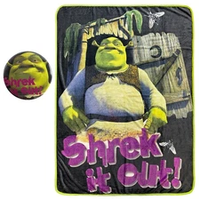 Shrek Blanket With Button Shrek It Out Fleece Throw 45 "X 60"