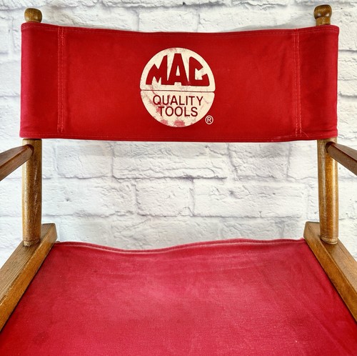 *A* Vintage Mac Quality Tools Wood Directors Chair Red Canvas 34” Wooden - Picture 3 of 10