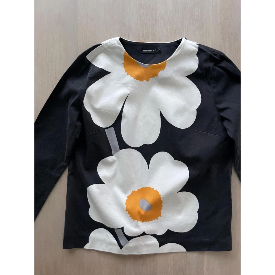 Marimekko Poppy Print Blouse, Black and White Unikko Blouse, Size 36, S - Image 3 of 4