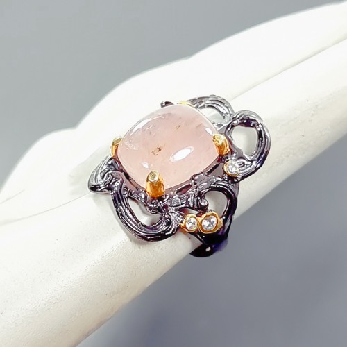 Handmade 8 ct+ Natural Morganite Ring 925 Sterling Silver Size 8 /B-R2545 - Bild 3 von 5