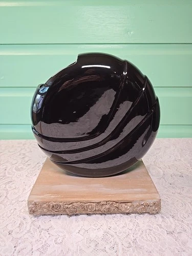 Vintage  9.5” Haeger Art Deco Revival Black Ceramic Vase Wave Glossy