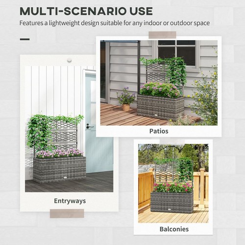 Outsunny Garden PE Rattan Planter Box w/ Trellis Flower Raised Bed, 84x30x107cm - Picture 3 of 9