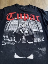 Tupac Shakur T Shirt 2 Pac 90s Style Black Rap Hip Hop Size Medium Double Bird