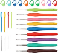 9-Piece Ergonomic Aluminum Crochet Hook Set with Soft Silicone Handles
