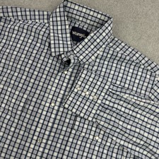 Wrangler Pearl Snap Button Up Shirt Men L Blue Black Plaid Cotton Blend Cowboy