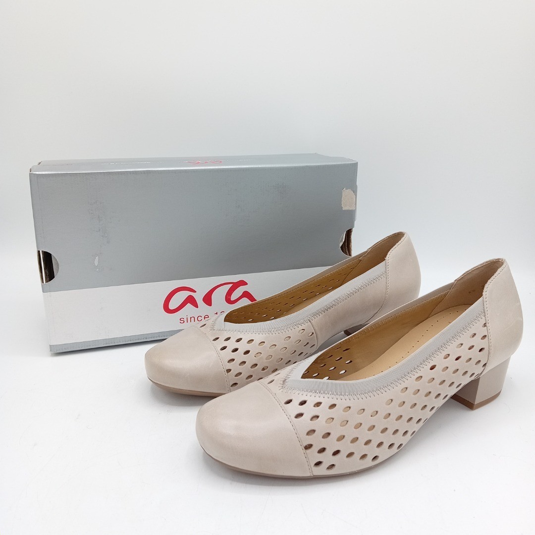 Ara Cut Out Ballet Pumps Beige Cream Leather Kitten Heels New in Box FLT-FPL