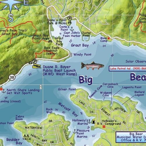 Mapa y guía de navegación de pesca Big Bear Lake California impermeable de Franko Maps - Imagen 4 de 6