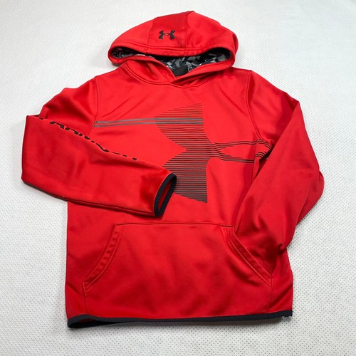 Under Armour Boys Active Sweatshirt sz L Red Hooded Pullover Lightweight Stretch - Picture 11 of 13