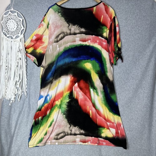 TS Taking Shape Tunic Top Plus Size L 20 Multicoloured Draped Short Sleeve - Picture 5 of 10