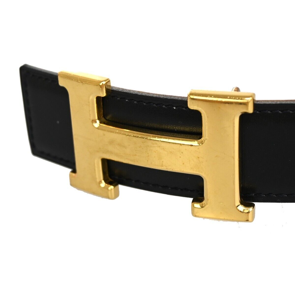 正規品】HERMES レザー ベルト 黒茶H字型 ゴールド