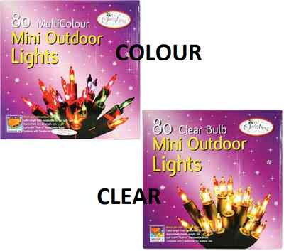 80 MINI AUSSEN LICHTERKETTE FARBIG ODER KLAR WEIHNACHTEN XMAS DEKO PARTY 