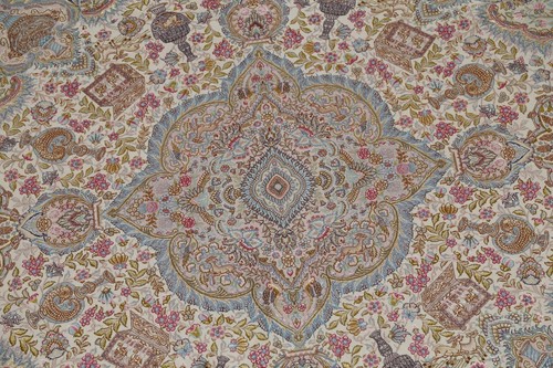 625 Knots Fine Antique Wool Silk Vegetable Dye Tebriz Hand-knotted ROUND RUG 8x8 - Picture 4 of 12