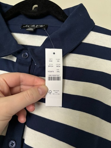 J.Crew Woman's Striped Polo Long Sleeve SZ XXL Navy & White NWT Preppy SM Flaw - Picture 5 of 8