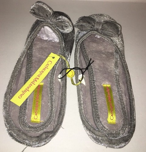 Women's Slippers House Catherine Malandrino Size9-10 Large Velvet Gray W Bow Tie - Picture 8 of 12