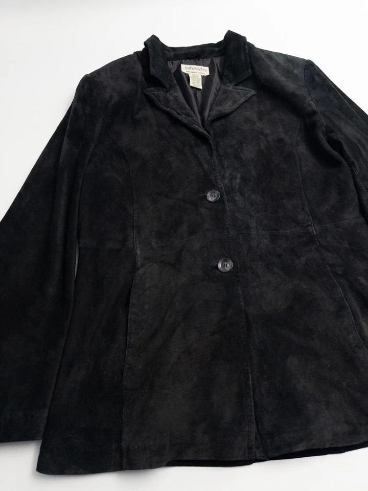 Genuine Leather Suede Jacket Mens Medium Black 2 Button Pork Skin St Johns Bay - Image 2 of 4