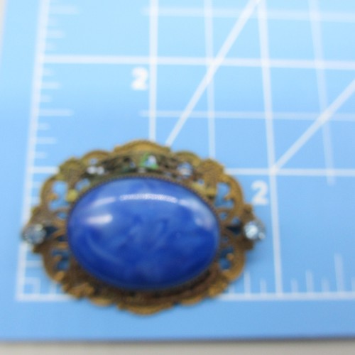 Vintage Broschen Cabochon Glas Strass mittig blau grün gelb - Bild 13 von 14