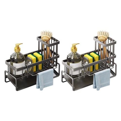 Kitchen Sink Caddy Storage Organizer Steel Sponge Soap Brush Holder Drain Rack - Picture 12 of 14