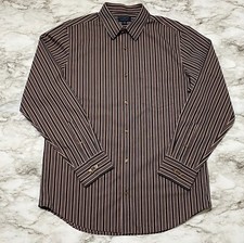 Banana Republic Slim Fit Non Iron Mens Dress Shirt Sz 16-16 1/2 Brown Striped