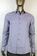 New Authentic Gucci Mens Dress Shirt Slim Blue/Grey/White Plaid 307648 4640