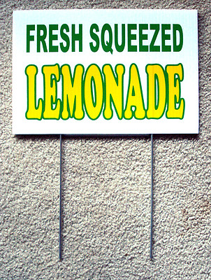 Fresh Squeezed LEMONADE Coroplast SIGN with Stake 8'' X 12'' Concession Stand