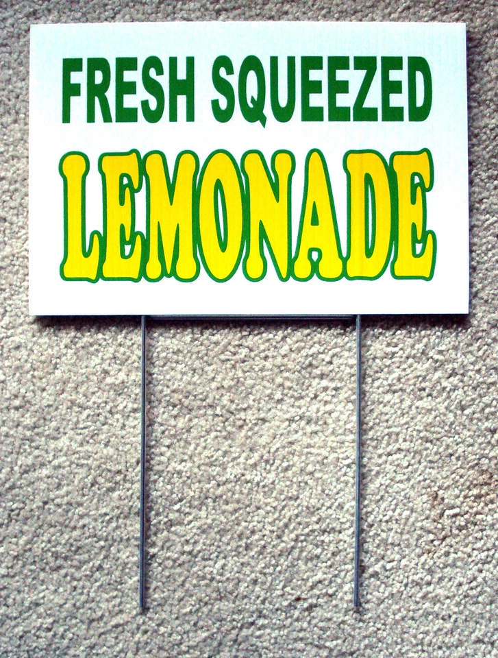 HARRINGTON SIGNS Fresh Squeezed LEMONADE Coroplast SIGN with Stake 8" X 12" Concession Stand