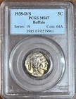 1938 D/S Buffalo Nickel 5C PCGS MS67