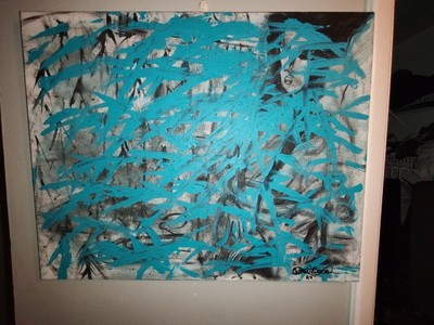 OIL PAINTING ABSTRACT ACRYLIC 2024 THE WOMAN COVERED IN BLUE 24X30 ART UNUSUAL