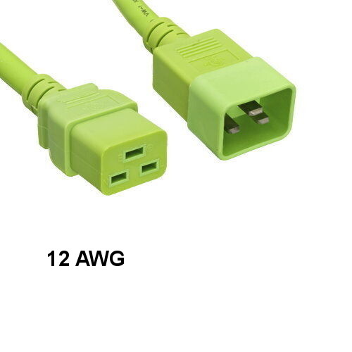 Cable de alimentación de CA KNTK verde 2' IEC60320 C19/C20 12AWG 20A 250V SJT UL UPS servidor - Imagen 1 de 1