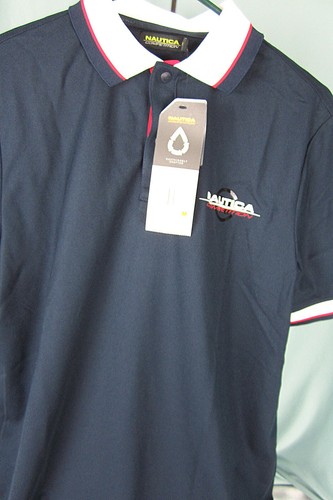 Nautica Competition M medium Golf Shirt Navy Blue White Snap front NWT - Picture 2 of 3