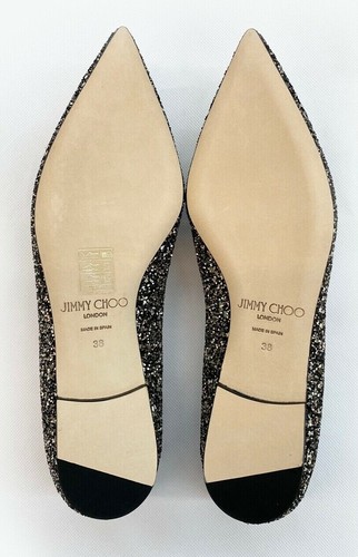 NUEVO SIN CAJA JIMMY CHOO Gabie Pisos Negro/Arena Estrella Grueso Brillo Tela VENTA AL POR MENOR $650 - Imagen 13 de 14