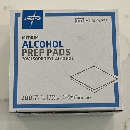 Medium Medline Alcohol Prep Pads 70% iso alcool 200 pastiglie sterili a 2 strati per scatola - Foto 1 di 3