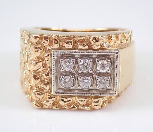 Mens Vintage Estate 14K Yellow Gold Diamond Wedding Cluster Ring Band Size 7 - Foto 4 di 6
