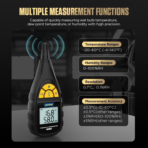 Digitales Hand-Temperatur-Feuchtigkeitsmessgerät Thermometer Hygromete mit Taupunkt - Bild 7 von 15