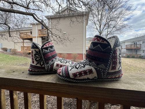 Mukluk a la mode fair isle red gray black fuzzy sherpa knit slippers XL(11-12) - 第 5/9 張圖片