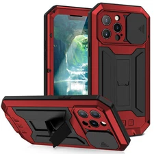 For iPhone 16 15 17 Pro Max 14 13 Shockproof Metal Glass Heavy Duty Stand Case