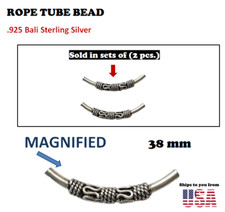2 Pieces  925 Sterling Silver  38 mm Curved Tube  Bali Silver Bead